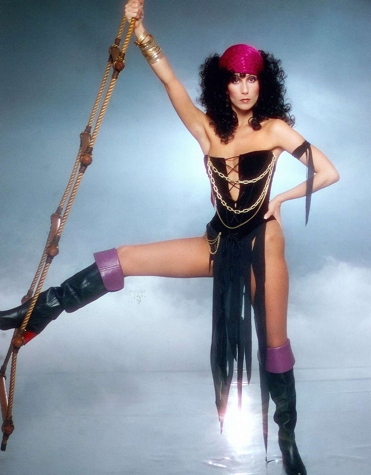 Cher poses for a fashion session in a Bob Mackie Creation on April 9, 1978 in Los Angeles.