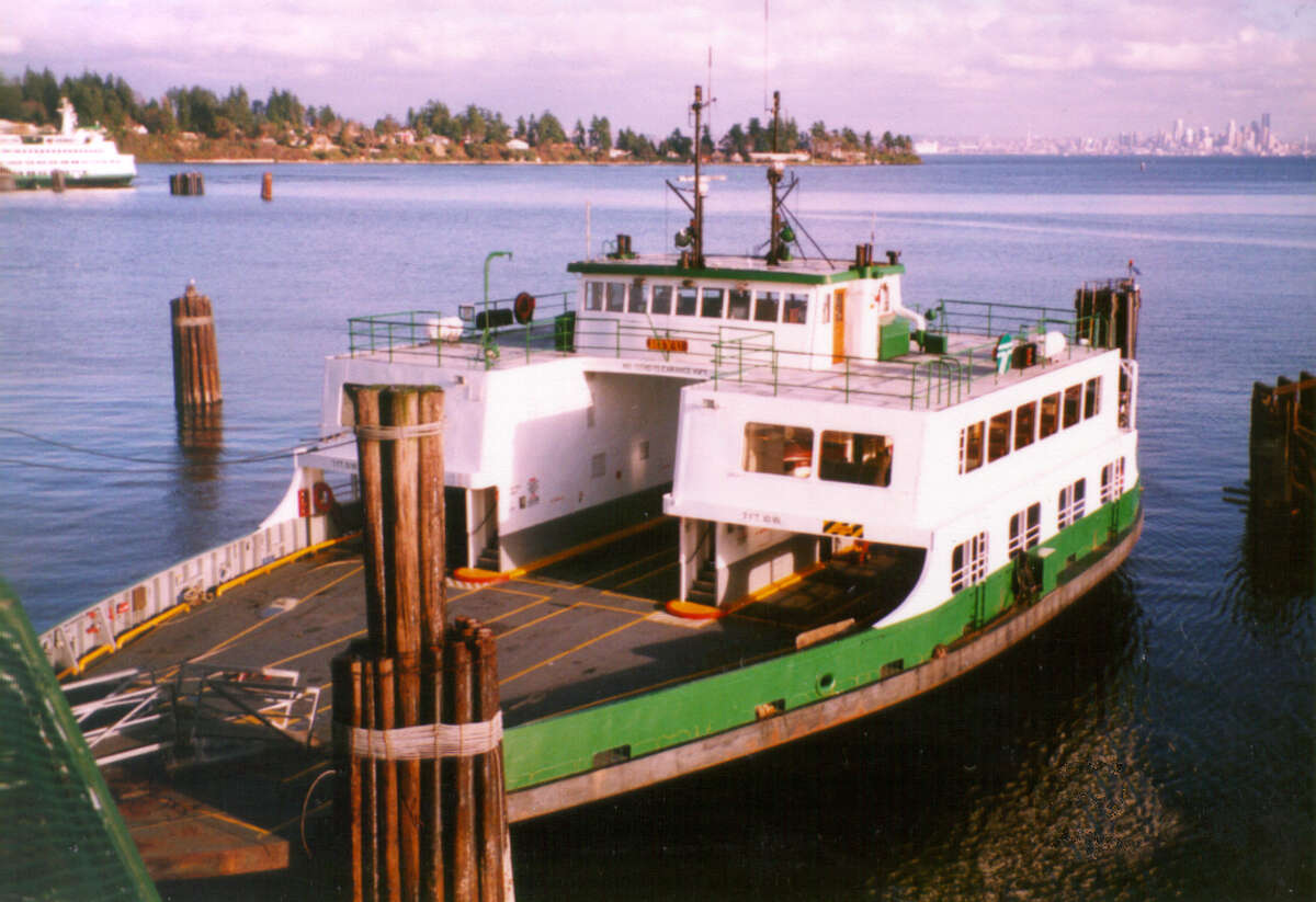 The M/V Hiyu, shown here at what appears to be the Bainbridge Island dock, has ferried people and cars around Puget Sound for 49 years, but has been retired and will go up for sale later this year.