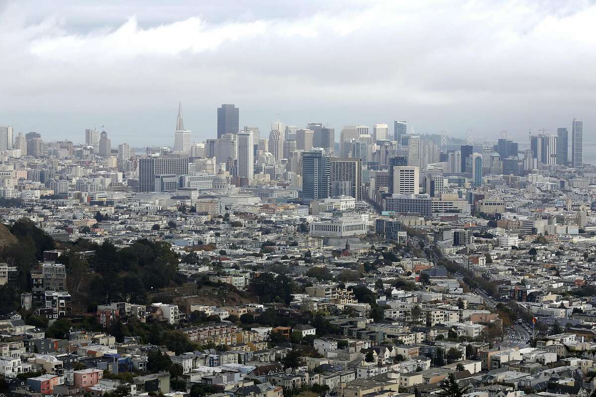 The San Francisco, California, skyline on a drizzly Sunday, Nov. 8, 2015.