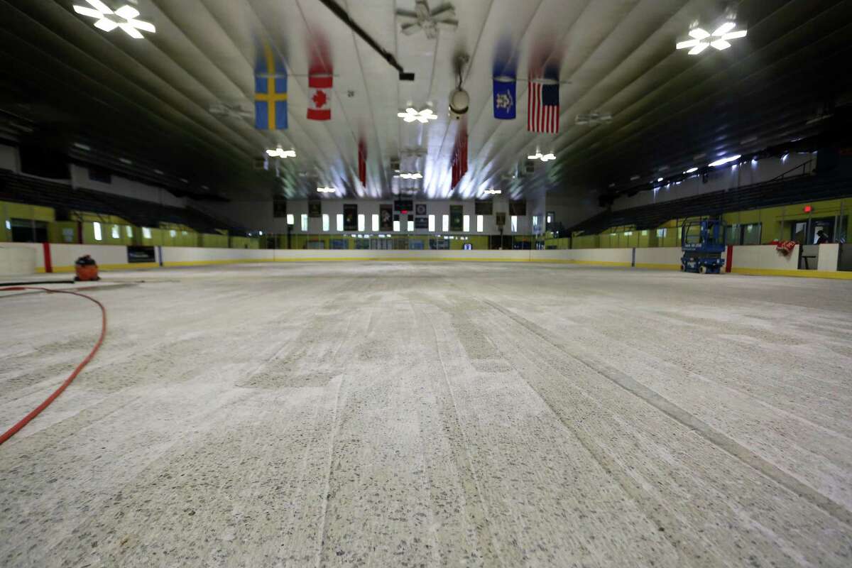 The concrete below the ice of Terry Conners Rink is being resurfaced as part of a large upgrade to the facilities.