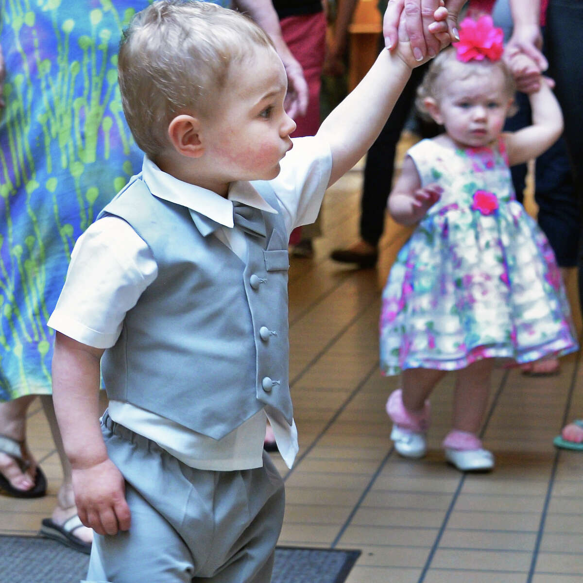 17-months-old Madison Lee V, of Wynantskill parades through the Bethlehem Public Library as it hosts a Preschool Prom at the library Thursday May 19, 2016 in Delmar, NY. (John Carl D'Annibale / Times Union)