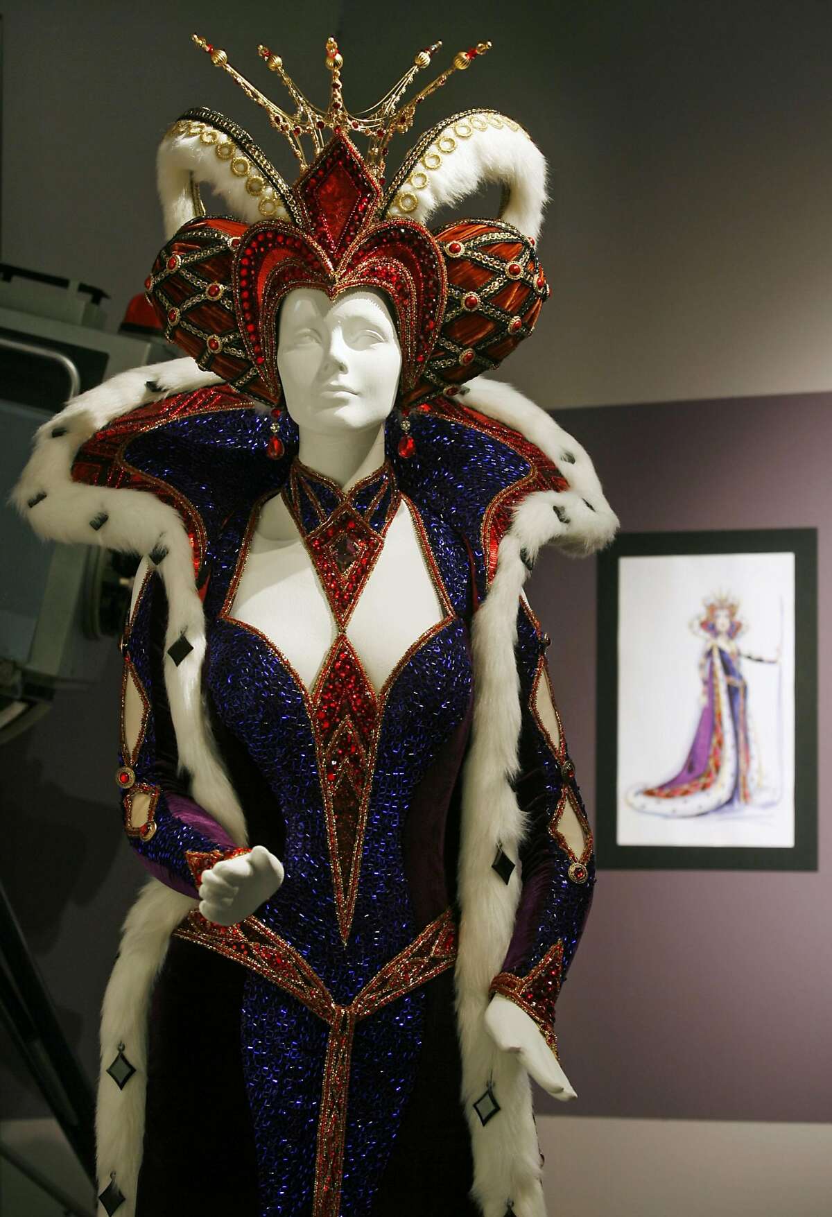 Carol Burnett's costume, designed by Bob Mackie for the 2005 television special "Once Upon a Mattress," is on display at the Fashion Institute Of Design & Merchandising in Los Angeles, Wednesday, Aug. 2, 2006. Mackie was among those nominated for a costume design movie Emmy award for his work on the movie. Winning duds in the series costumes category as well as its movie and mini-series counterpart will be announced Aug. 19, when the creative arts Emmys are presented at the Shrine Auditorium in Los Angeles. (AP Photo/Damian Dovarganes) Ran on: 08-14-2006 Carol Burnetts costume, designed by Bob Mackie for the 2005 TV special Once Upon a Mattress, is on display in Los Angeles.