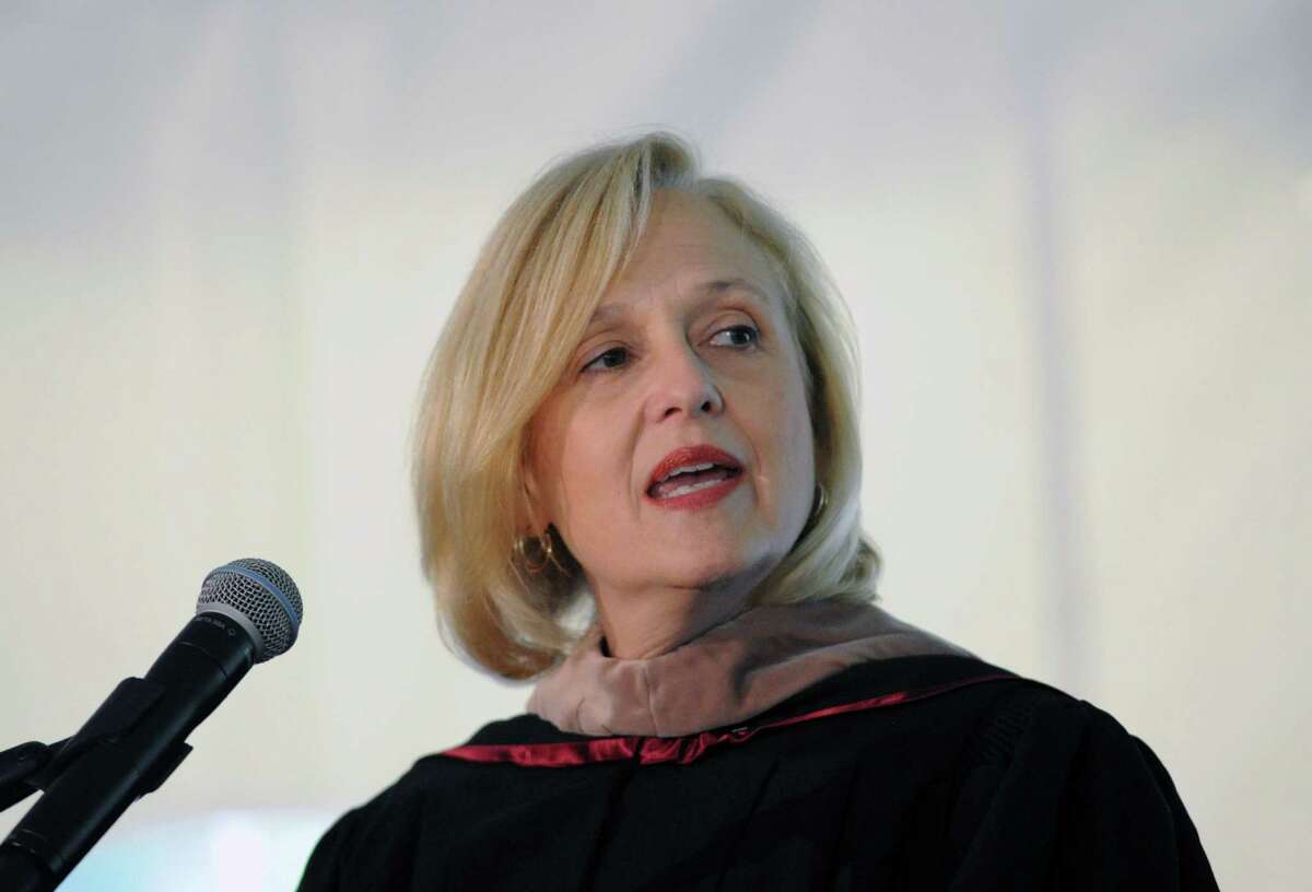 The Greenwich Academy commencement at the school in Greenwich, Conn., Thursday, May 19, 2016. Paula Kerger (pictured here), the president and chief executive officer of the Public Broadcasting Service, was the commencement speaker.