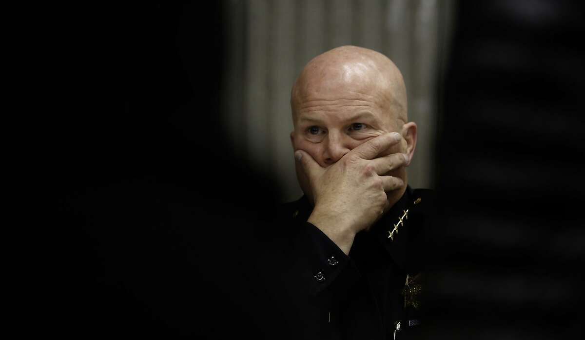 Police Chief Greg Suhr listens to comments as the San Francisco Police department hosts a town hall meeting, on Fri. December 4, 2015 to discuss the officer-involved shooting of 26-year-old Mario Woods in the Bayview neighborhood that sparked outrage nationwide after a video taken of the shooting was circulated on social media, in San Francisco, Calif.
