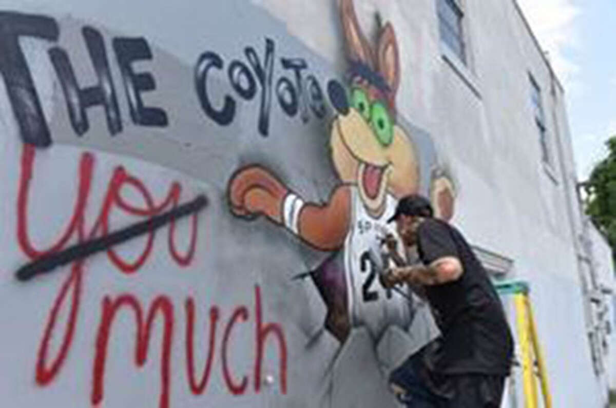 This work of Spurs art has been defaced in the most unthinkable way possible.