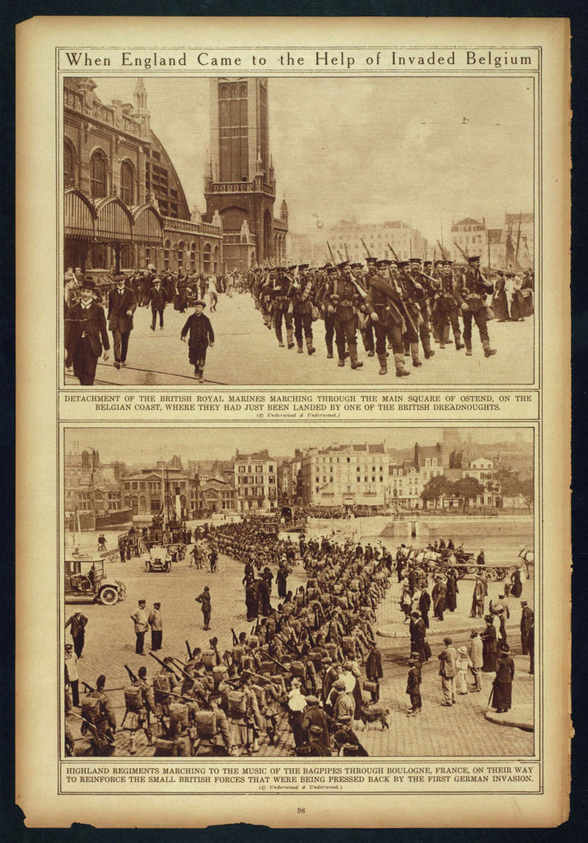"When England came to the help of invaded Belgium." Library of Congress notes: "Selected from "The War of the Nations: Portfolio in Rotogravure Etchings," published by the New York Times shortly after the 1919 armistice."