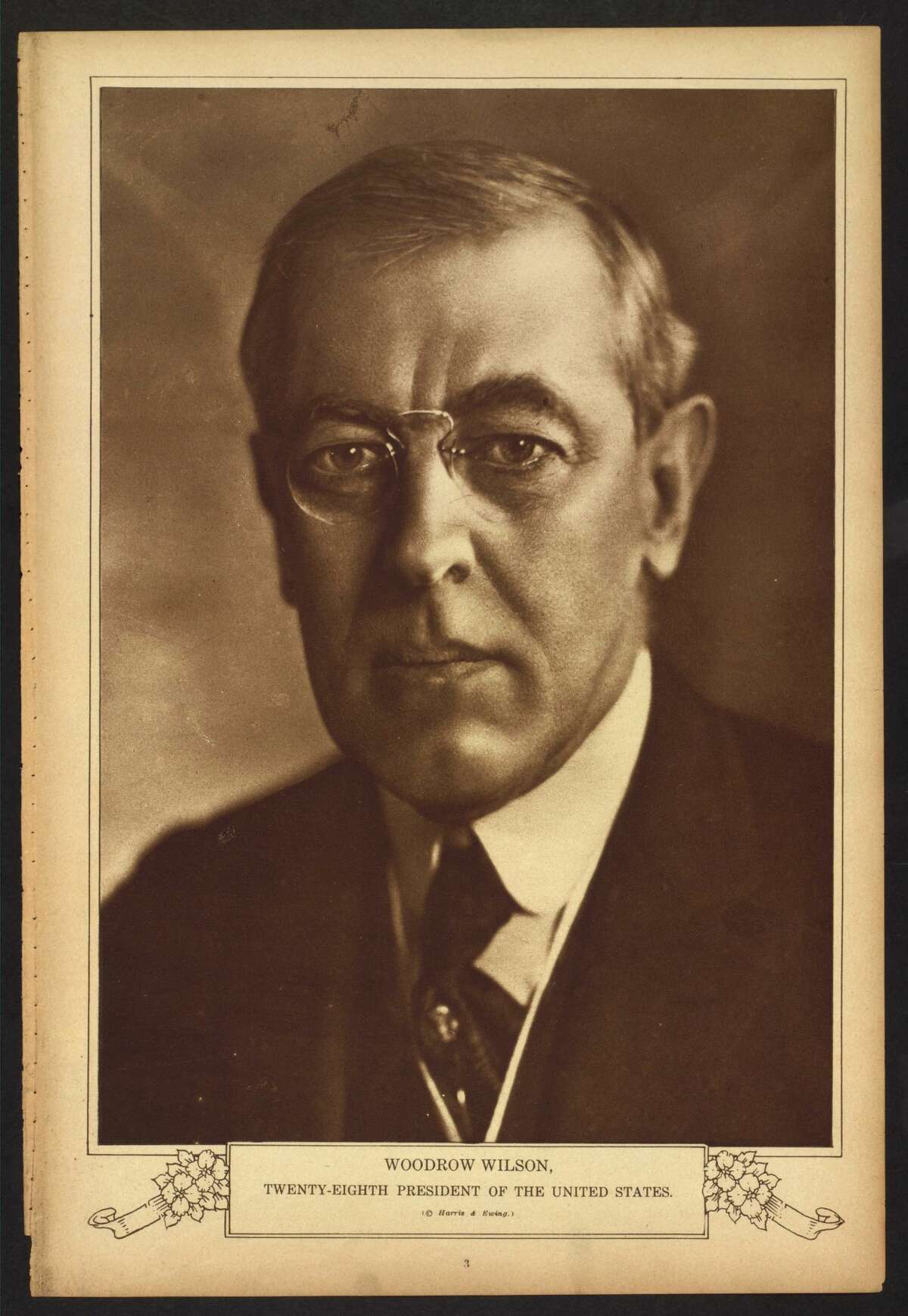 Woodrow Wilson, President of the United States, 1913-1921. Library of Congress notes: "Selected from "The War of the Nations: Portfolio in Rotogravure Etchings," published by the New York Times shortly after the 1919 armistice."