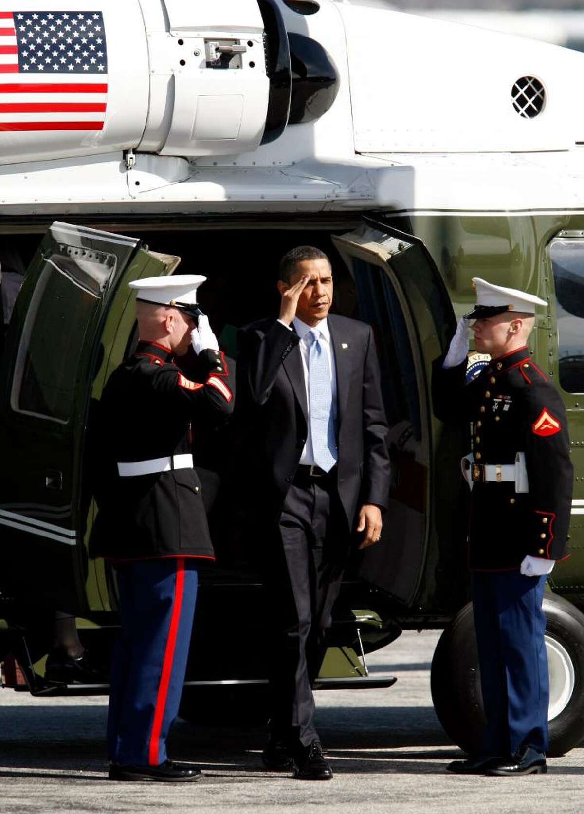 Sikorsky has a long history in supplying the Marines with presidential helicopters dating to President Eisenhower's use of the Sikorsky H-42 in 1958. In this photo, President Barack Obama salutes as he steps off of one of the smaller Sikorsky VH-60 helicopters.