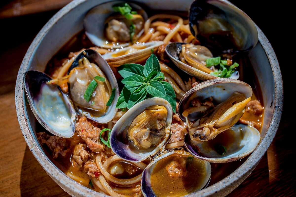 The Chorizo and Clams at Basalt in Napa, Calif. is seen on May 20th, 2016.
