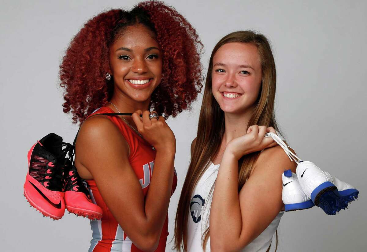 Girls Track Athlete of the Year: Mariah Kuykendoll of Judson (left) and Girls Field Athlete of the Year Kendahl Shue of Boerne Champion pose for the Express-News All-Area photo shoot on Tuesday, May 17, 2016.