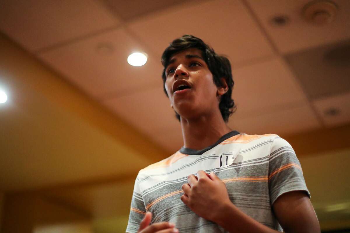 Dinesh C., 13, sings for directors during an audition for "Broadway Movie Musical", a local film which will recreate Broadway's greatest moments, in San Francisco, California, on Saturday, May 21, 2016.