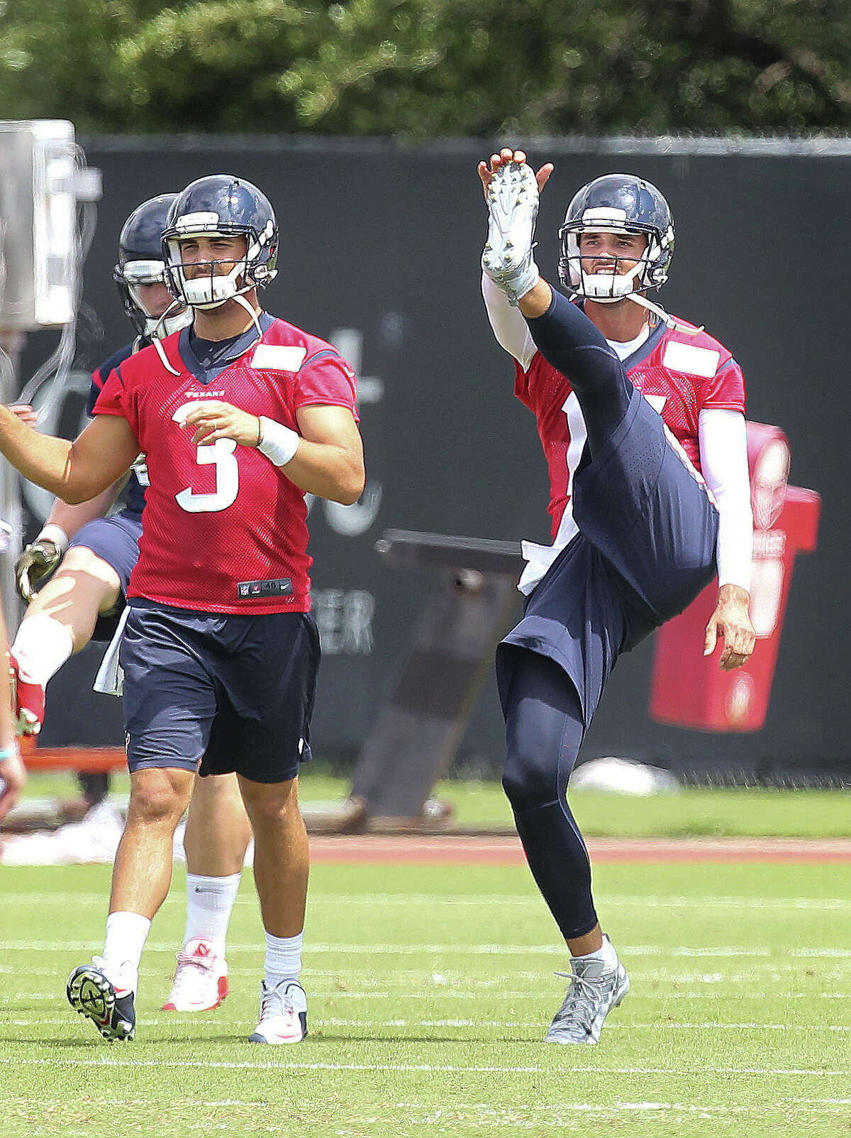 Texans Quarterback Brock Osweiler participates in the first day of OTAs Monday, May 23, 2016, in Houston. Quarterback Tom Savage #3 is (left).