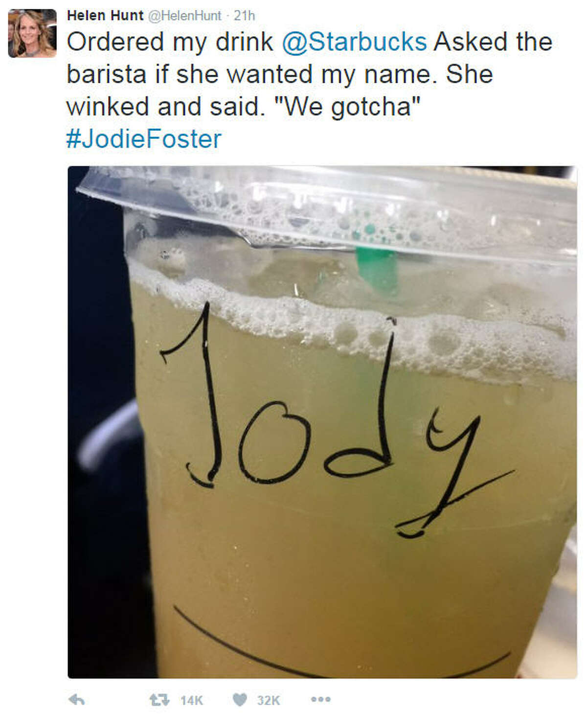 I M Not Jodie Helen Hunt Understandably Mistaken For Jodie Foster By Starbucks Barista