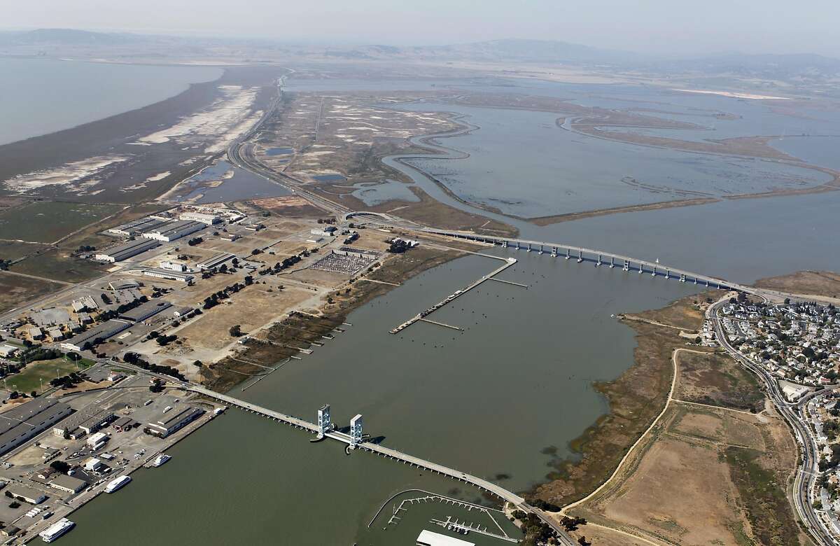 An aerial view of Mare Island (left) and the Solano County wetlands in Vallejo, Calif. on Friday, Sept. 28, 2012.