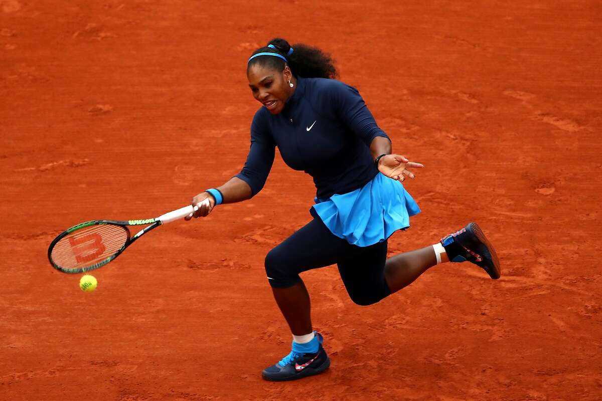 PARIS, FRANCE - MAY 24: Serena Williams of the United States plays a forehand during the Women's Singles first round match against Magdalena Rybarikova of Slovakia on day three of the 2016 French Open at Roland Garros on May 24, 2016 in Paris, France. (Photo by Clive Brunskill/Getty Images)