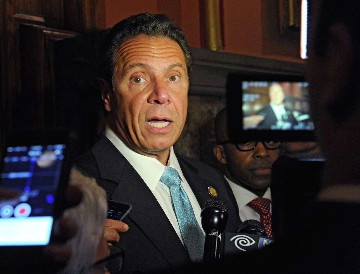 New York State Governor Andrew Cuomo talks to the press outside his office about different issues on Tuesday, May 24, 2016 in Albany, N.Y. (Lori Van Buren / Times Union)