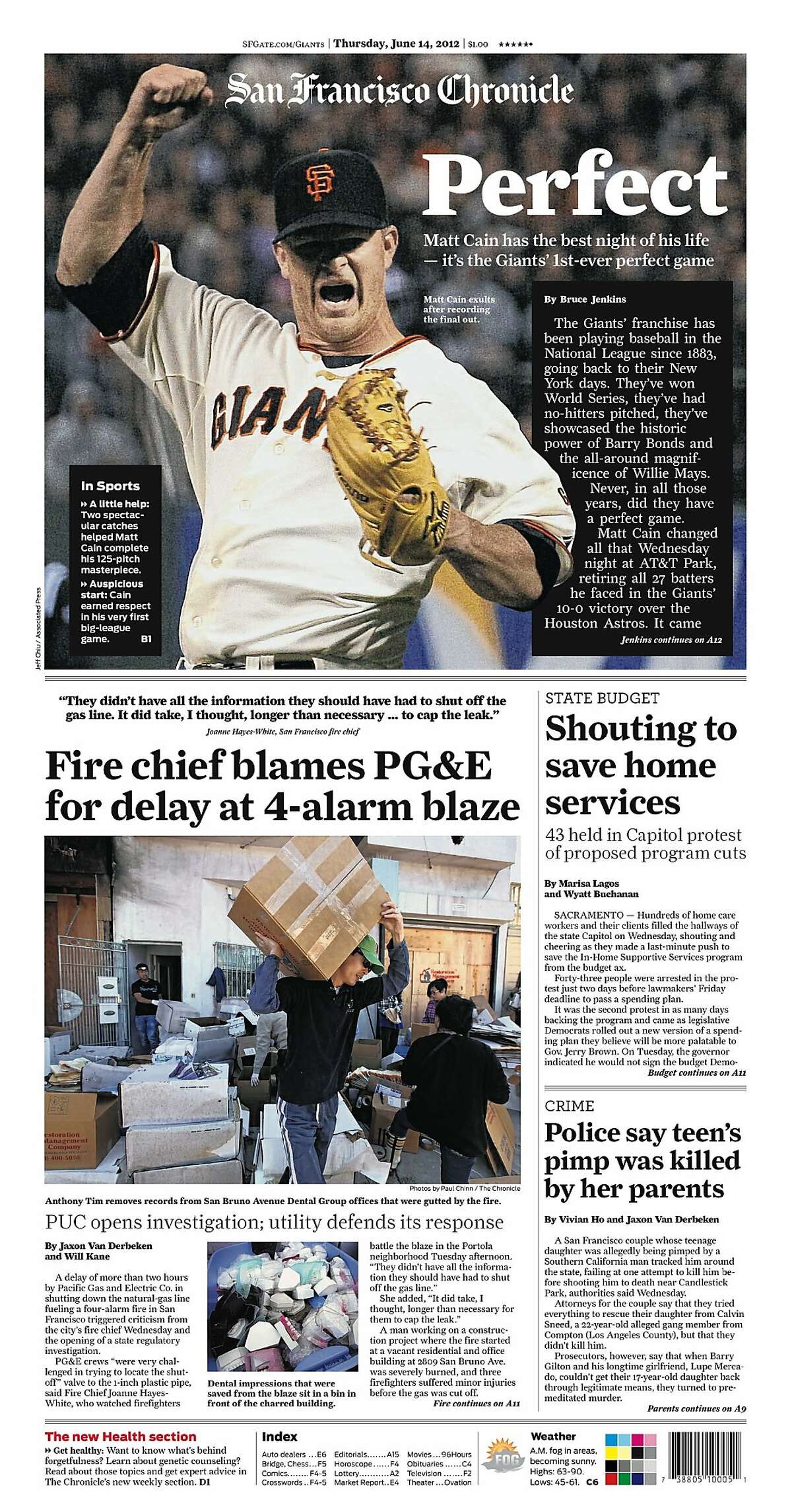 Chronicle Covers: Matt Cain's perfect night at AT&T Park