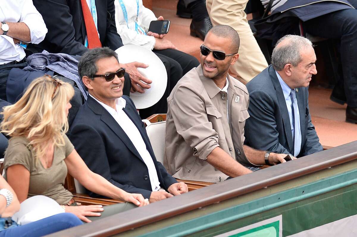 Tony Parker attended the men's single second round match on day five of the 2016 French Open at Roland Garros on May 26, 2016 in Paris, France.
