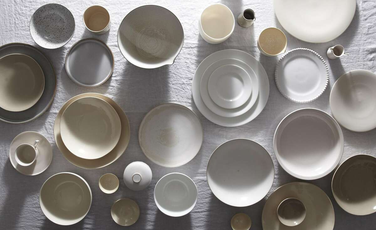 Carter Kostow ceramic dinnerware, created in Napa Valley from clay�formulated to echo the variegated granite stone of California�s Sierra Nevada mountains (25-$45).