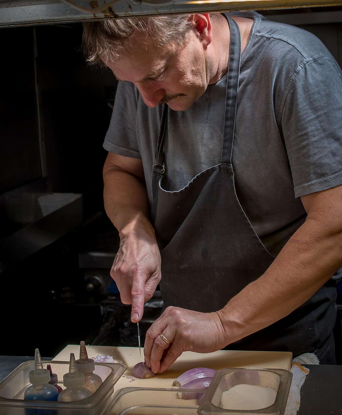 Chef Ron Siegel in the kitchen at Rancho Nicasio in Nicasio, Calif., is seen on May 27th, 2016.