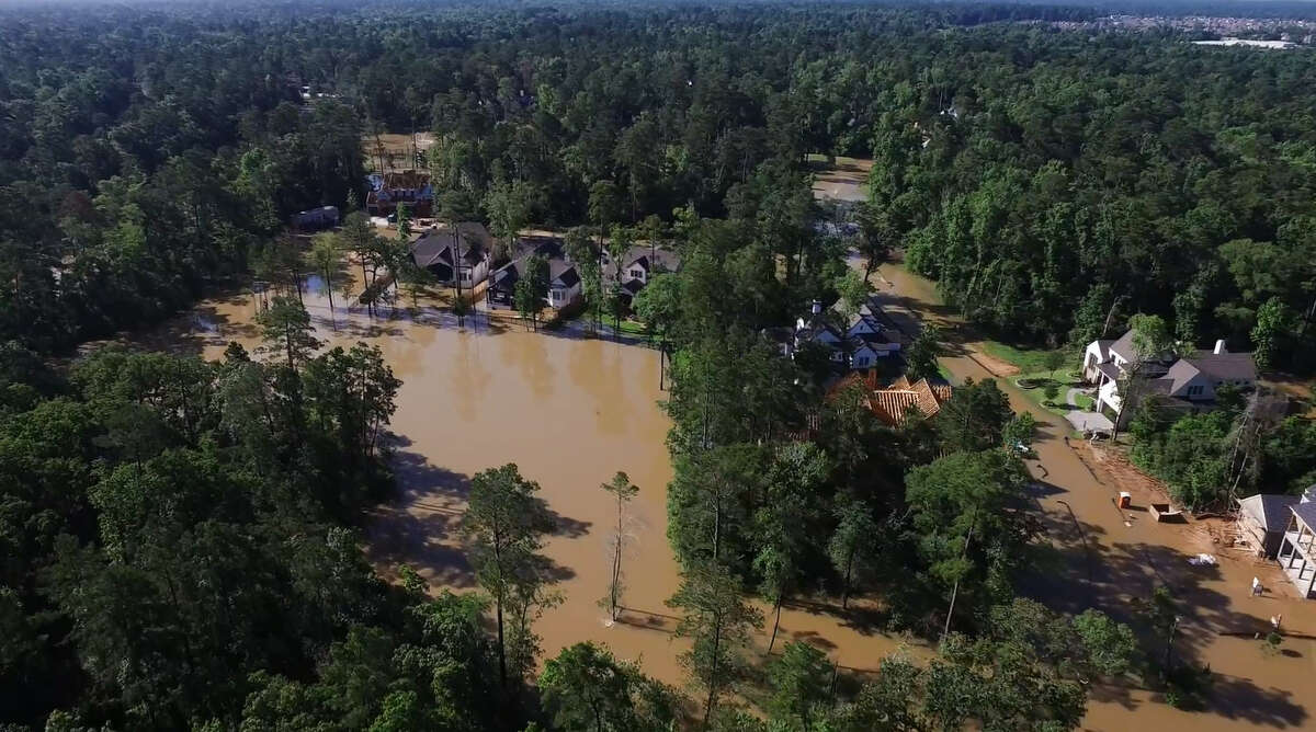 Drone footage shows flooding in The Woodlands near Houston