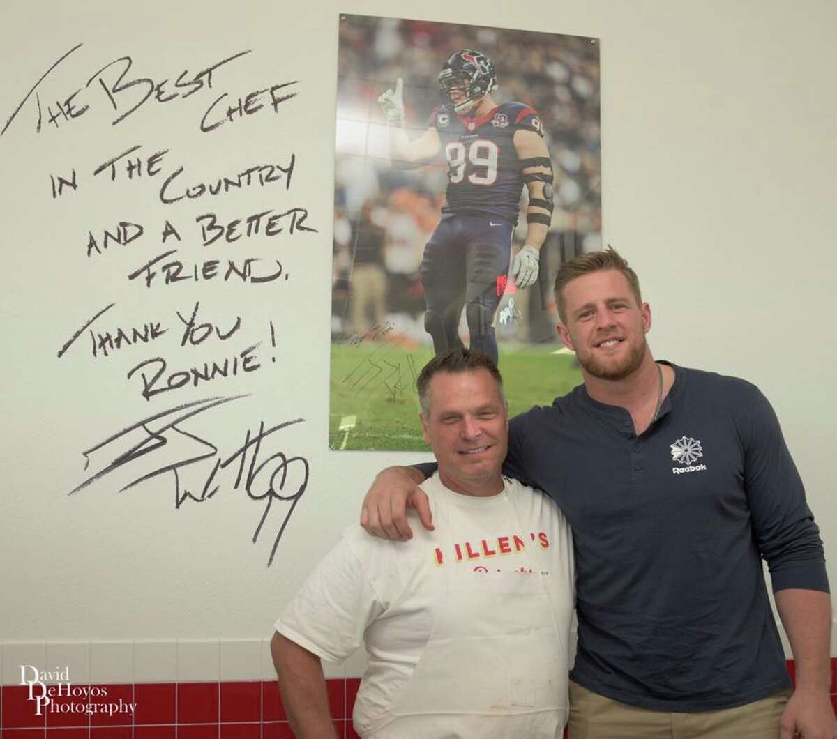 J.J. Watt The recently opened Killen's Burgers in Pearland includes a tribute to Texans star Watt called the #99 Burger. It consists of two 10-ounce patties with Wisconsin yellow cheddar cheese and Nueske's bacon. It's served with a side of Wisconsin cheese curds.