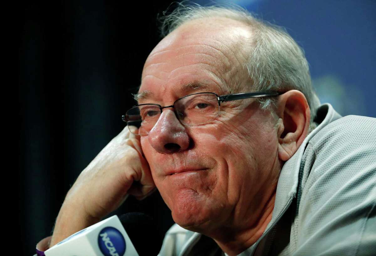 Syracuse head coach Jim Boeheim answers questions at a news conference for the NCAA Final Four college basketball tournament Thursday, March 31, 2016, in Houston. (AP Photo/David J. Phillip) ORG XMIT: FF141