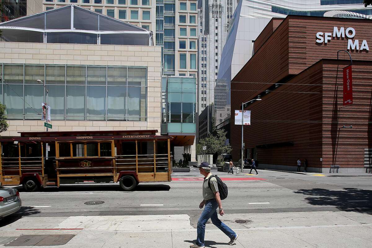 View of the Regis Hotel (left) and part of SFMOMA (right) seen on Monday, May 30, 2016 in San Francisco, Calif. The SFMOMA building heightens our impressions of its surroundings.
