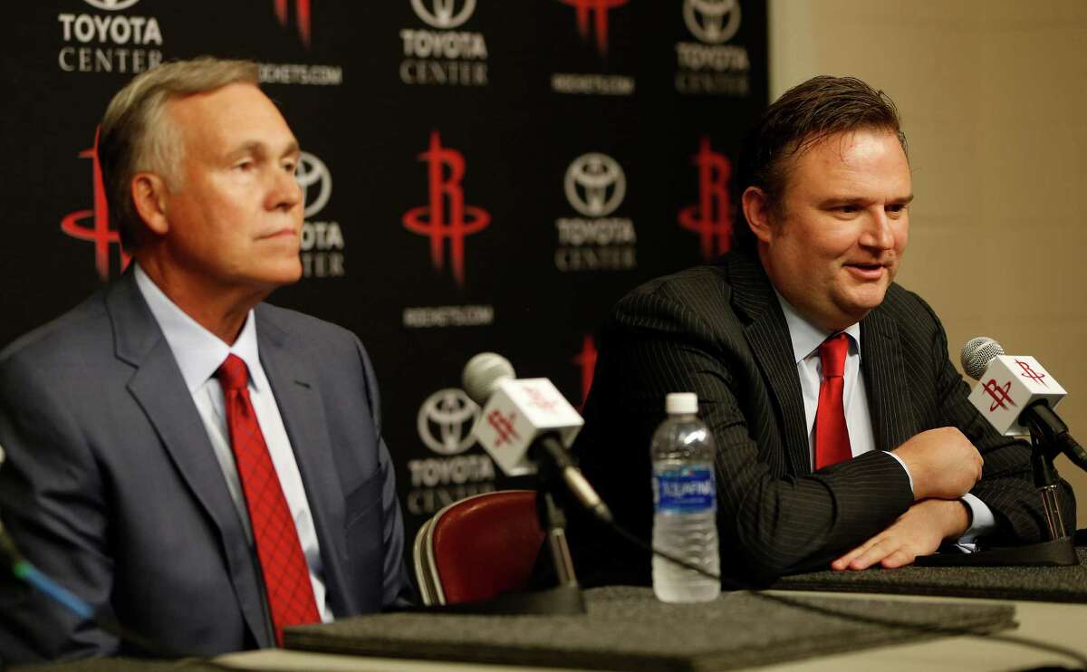 Mike D'Antoni, and GM Daryl Morey speak to the media during a press conference announcing D'Antoni as the Houston Rockets new head coach, Wednesday, June 1, 2016, in Houston.