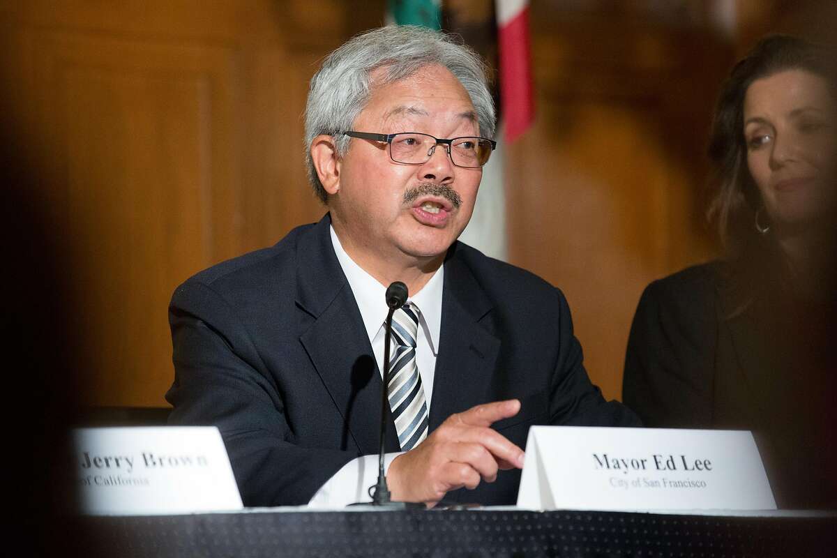 Mayor Ed Lee Governor speaks at the signing of the Pacific Coast Collaborative members� commitment to reducing greenhouse gas emissions in San Francisco, Calif. on Wednesday, June 1, 2016.