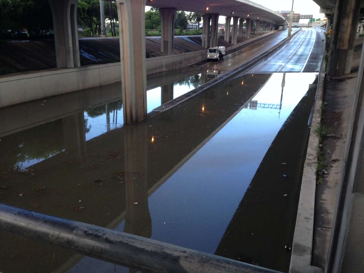 Interstate 35 near downtown San Antonio is flooded after storms swept through the area June 2, 2016.