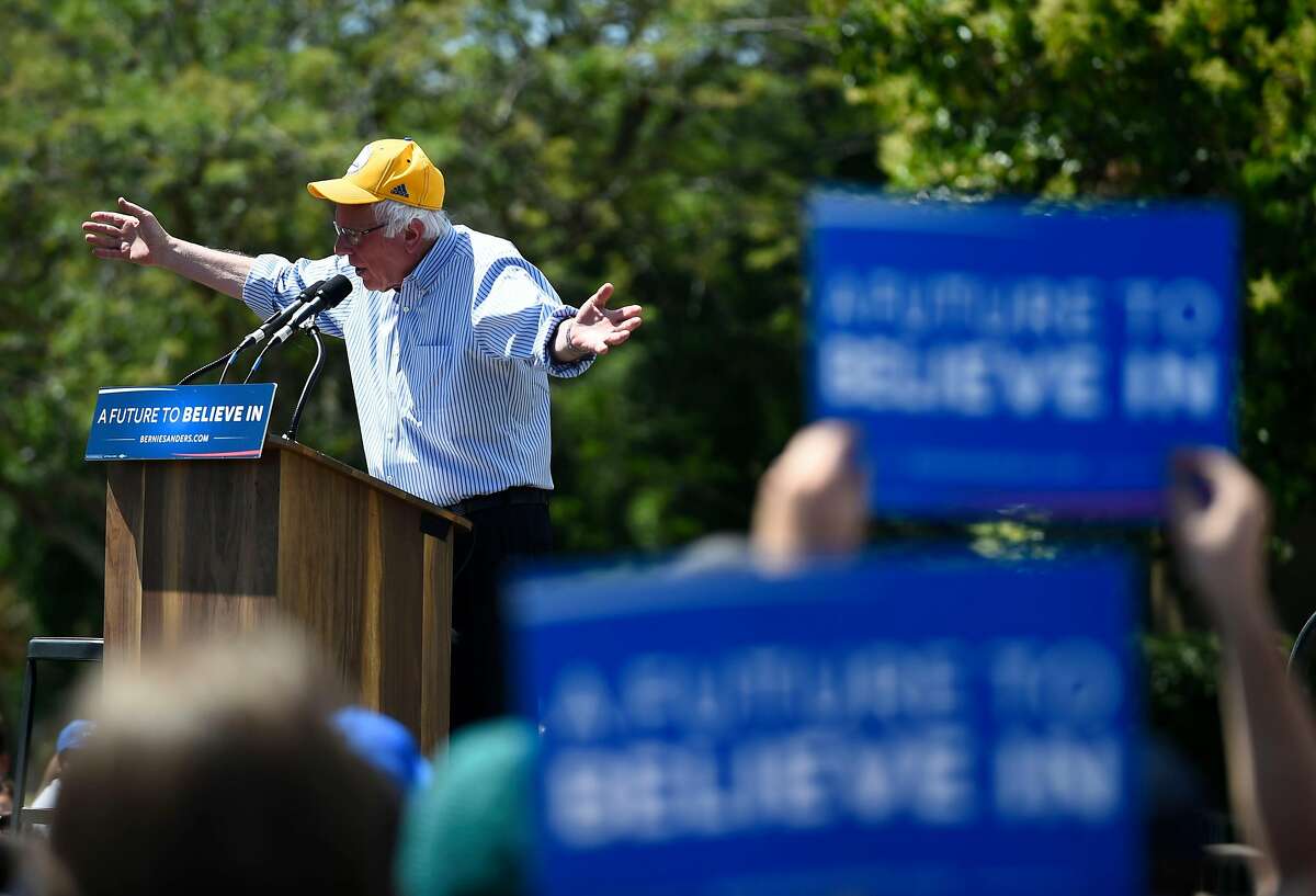 Presidential Candidate Bernie Sanders speaks at a campaign stop at Solano Community College on Friday, June 3, 2016 in Fairfield, California.