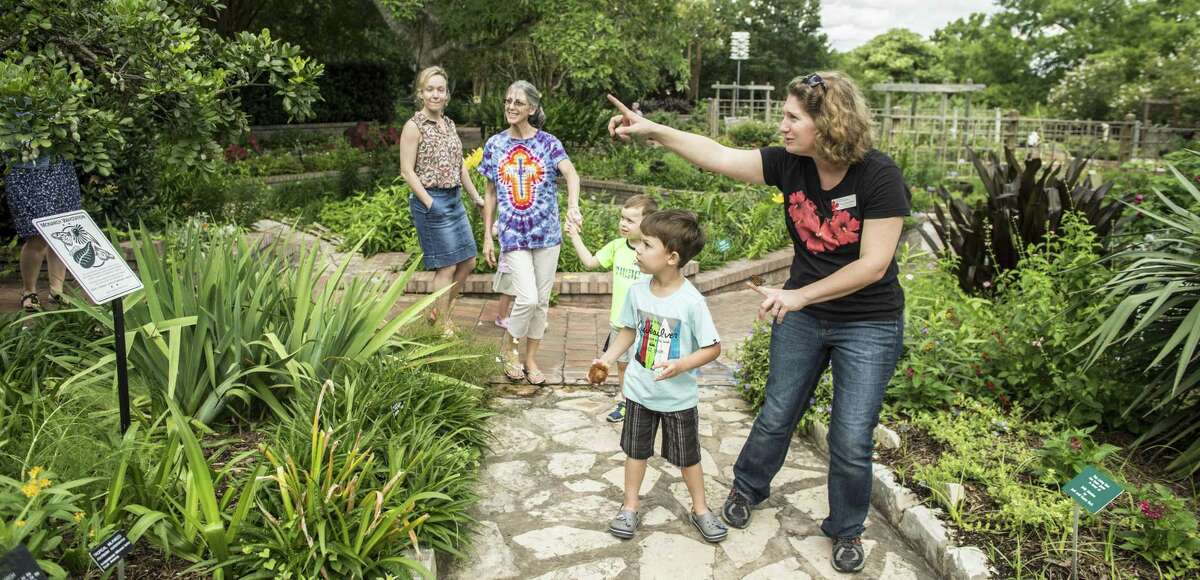 San Antonio Botanical Garden’s family adult and education program specialist, Emma Trester-Wilson, and Aaron Meyer, 5, walk on the grounds of the San Antonio Botanical Gardens to release a Monarch butterfly during the "Winged Wonders," exhibit June 4, 2016.