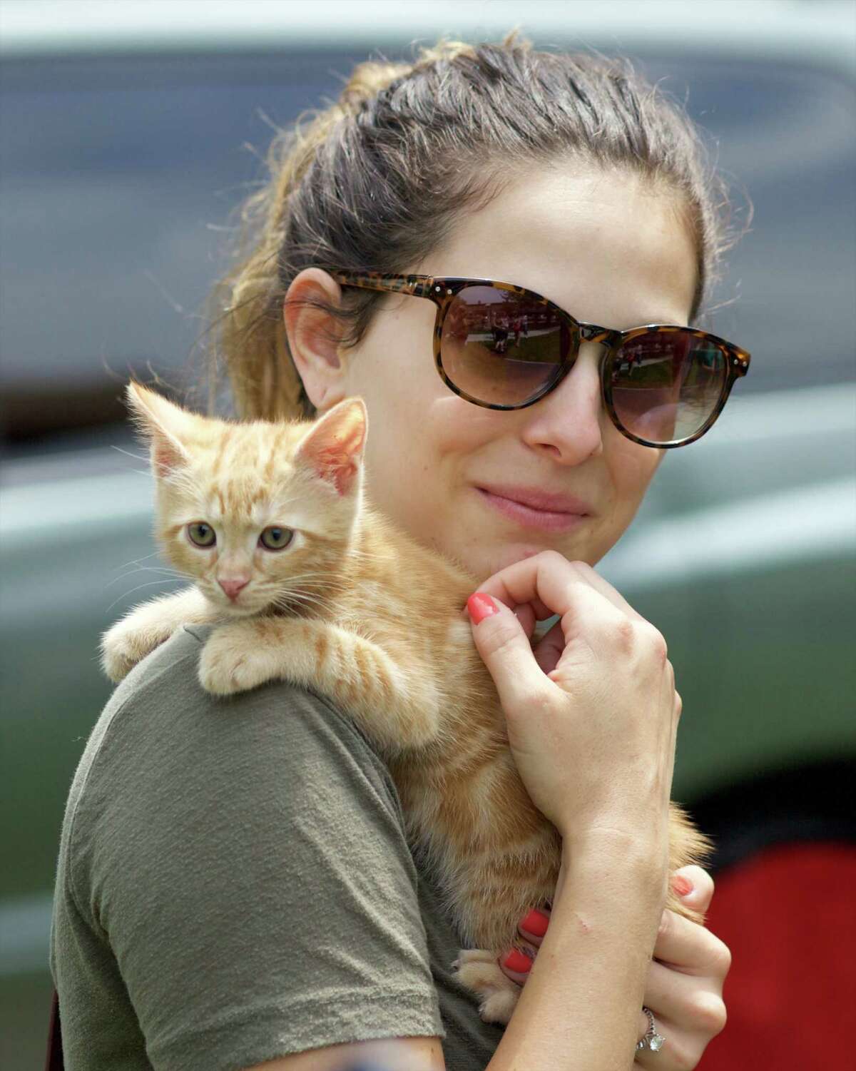 Rebecca Krewalk, from New Milford, takes a shine to "Peaches", a kitten that is up for adoption from the Wells Valley Cat Sanctuary on Wells Road in New Milford, CT. The 20th annual Teddy Bear Festival hosted by the Woman?’s Club of Greater New Milford took place on the town green on Saturday, June 4th from 10 to 3.