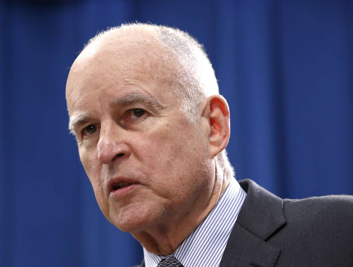 California Gov. Jerry Brown answers a reporter's question concerning his revised 2016-17 state budget plan released Friday, May 13, 2016, in Sacramento, Calif. Brown proposed a $122.2 billion spending plan for California, down slightly from his January proposal as tax revenues are expected to fall below expectations. (AP Photo/Rich Pedroncelli)