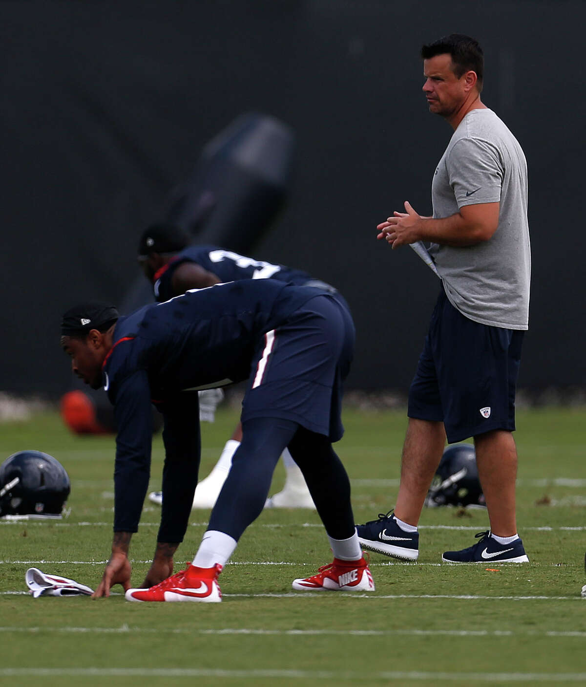 Wide receivers coach Sean Ryan during the Houston Texans OTAs at their training facility, Monday, June 6, 2016, in Houston.