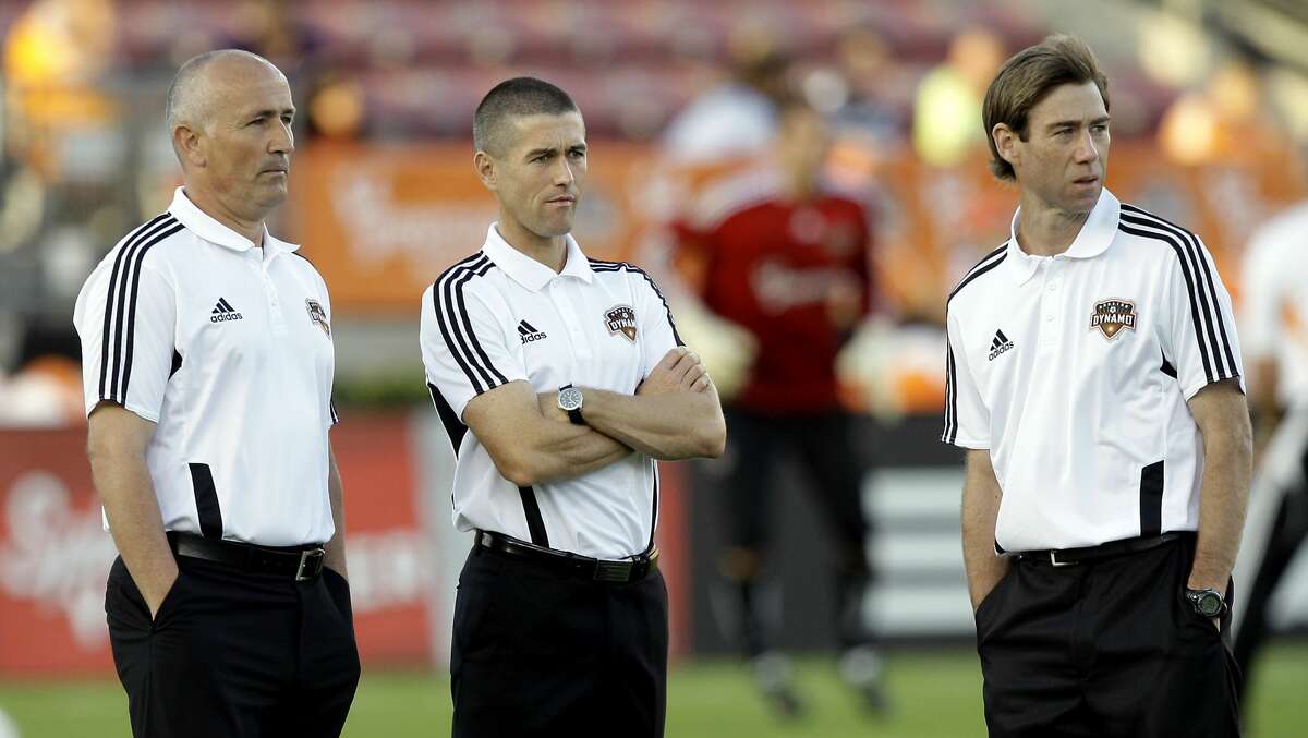 HOUSTON, TX - MARCH 19: (L - R) Houston Dynamo head coach Dominic Kinnear, assistant coach Wade Barrett, and assistant coach Steve Ralston watch warmups before a game against the Philadelphia Union at Robertson Stadium on March 19, 2011 in Houston, Texas. (Photo by Bob Levey/Getty Images) Browse through the photos to see the best and worst coaching hires in Houston sports history.