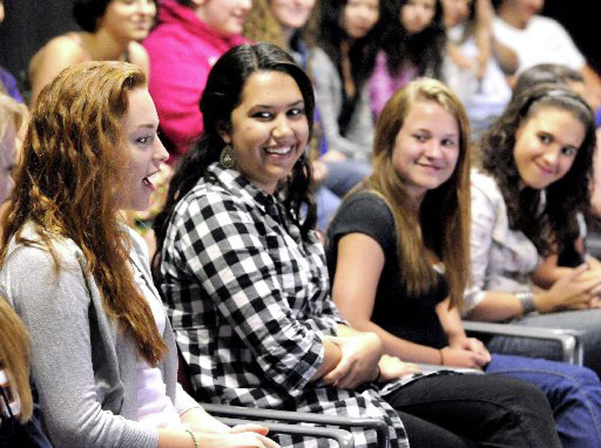 Samantha Curtis, of Redding, left, introduces herself to other new WCSU Theater Arts students including Alexis Willoughby, of New Milford, left center, Michelle O'Konis of Stafford Springs, right center, and Laura Bott, of Pompton Lakes., N.J., during orientation at WCSU in this file photo.