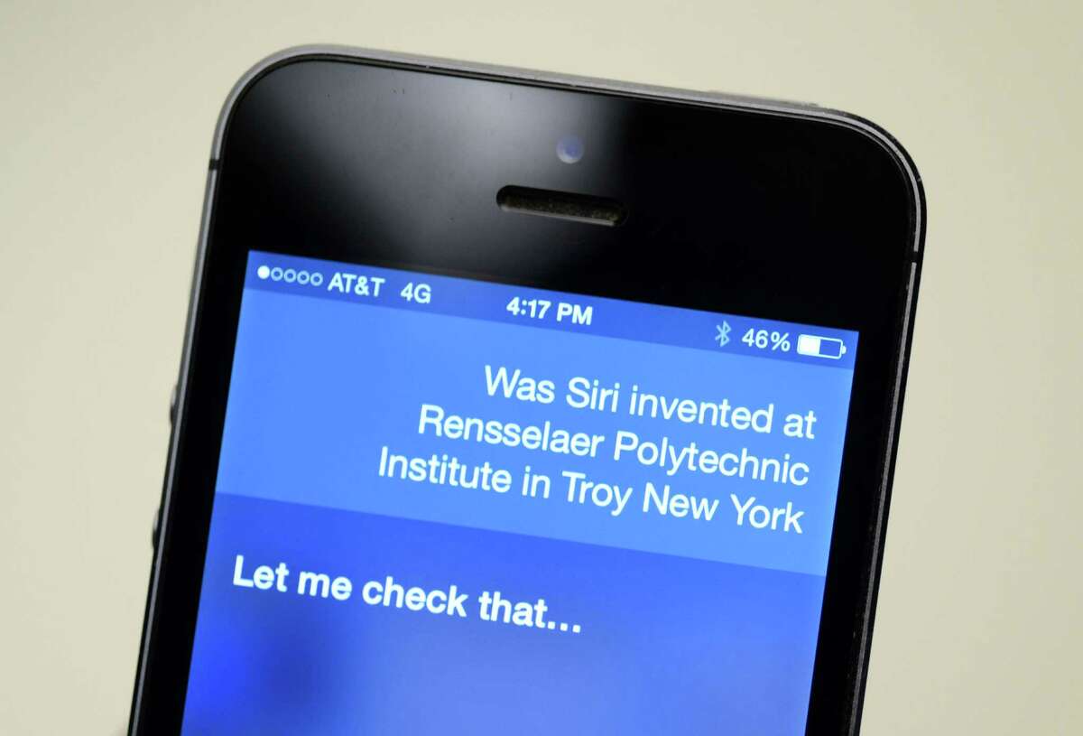 Apple's Siri is asked if it was created at Rensselaer Polytechnic Institute Monday afternoon, July 28, 2014, at the Times Union in Colonie, N.Y. RPI's lawsuit against Apple over Siri took interesting turn after the company that owned the patent's rights was sold to a public company.(Will Waldron/Times Union)