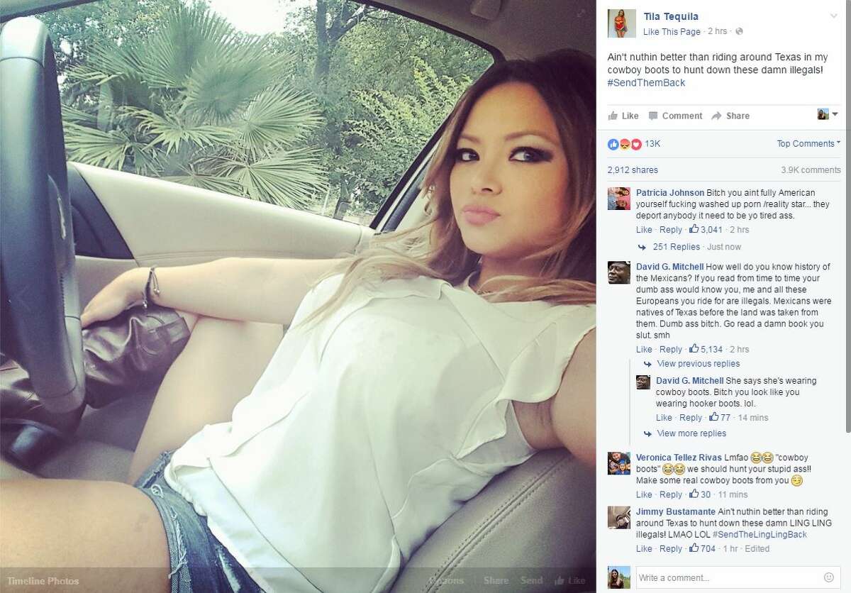 1200px x 836px - Porn star Tila Tequila posts photo in 'cowboy boots' with racially  insensitive caption