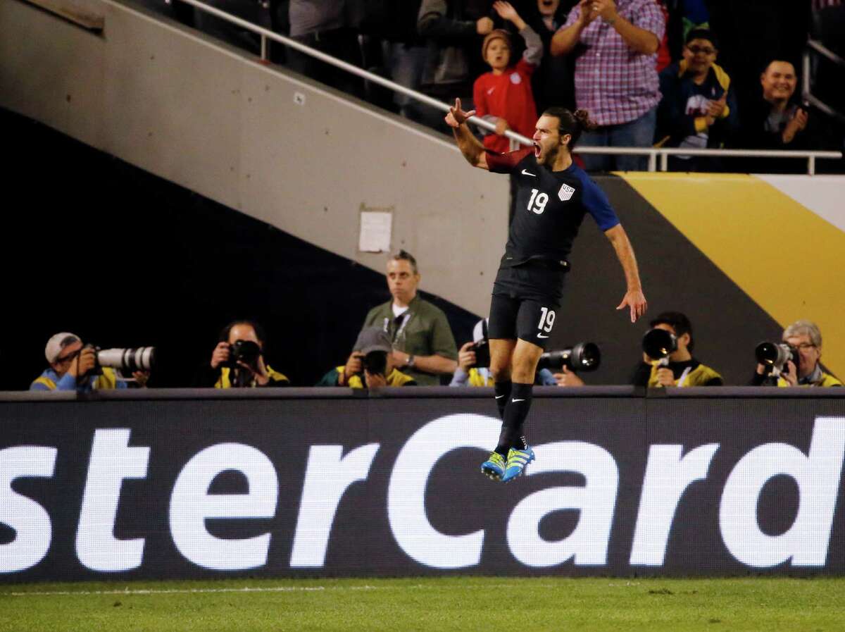 United States' Graham Zusi (19) celebrates after a goal during a Copa America Centenario group A soccer match against Costa Rica at Soldier Field in Chicago, Tuesday, June 7, 2016. (AP Photo/Charles Rex Arbogast)