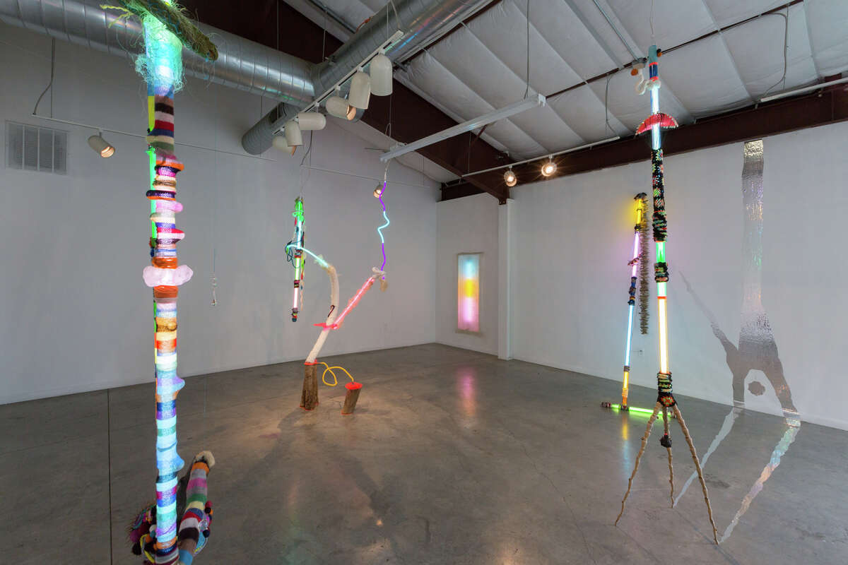 A view of Alex Trimino's exhibition "Totemic Lore," which isÂ on view at Art League Houston through June 18.