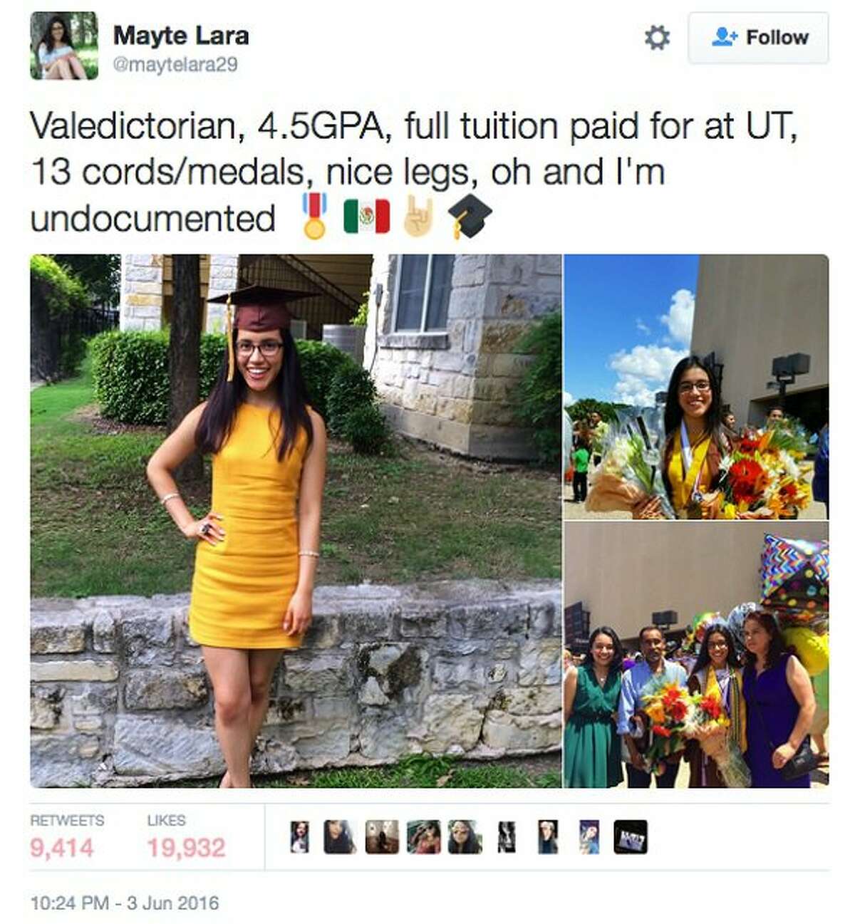Mayte Lara, Crockett High School's valedictorian came under fire for a tweet that mentioned her status as an undocumented resident of the United States.