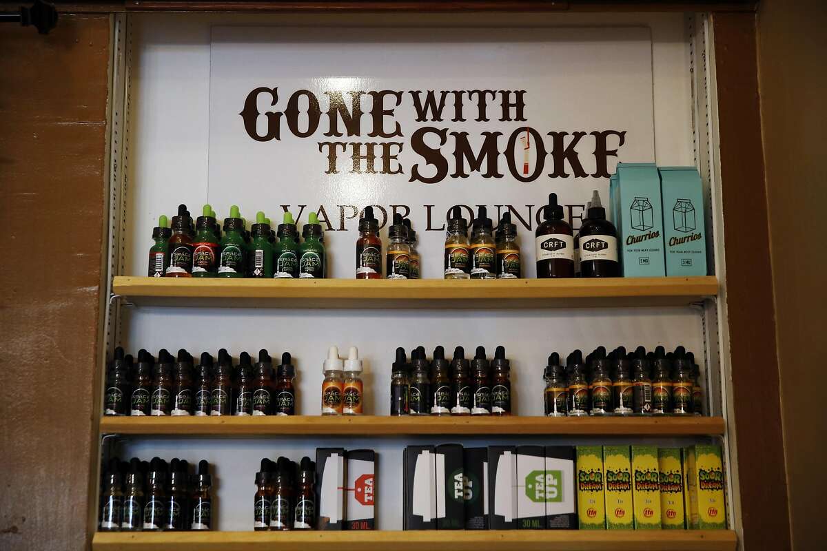 Bottles of eLiquid at Gone With the Smoke in San Francisco, California, on Wednesday, June 8, 2016.