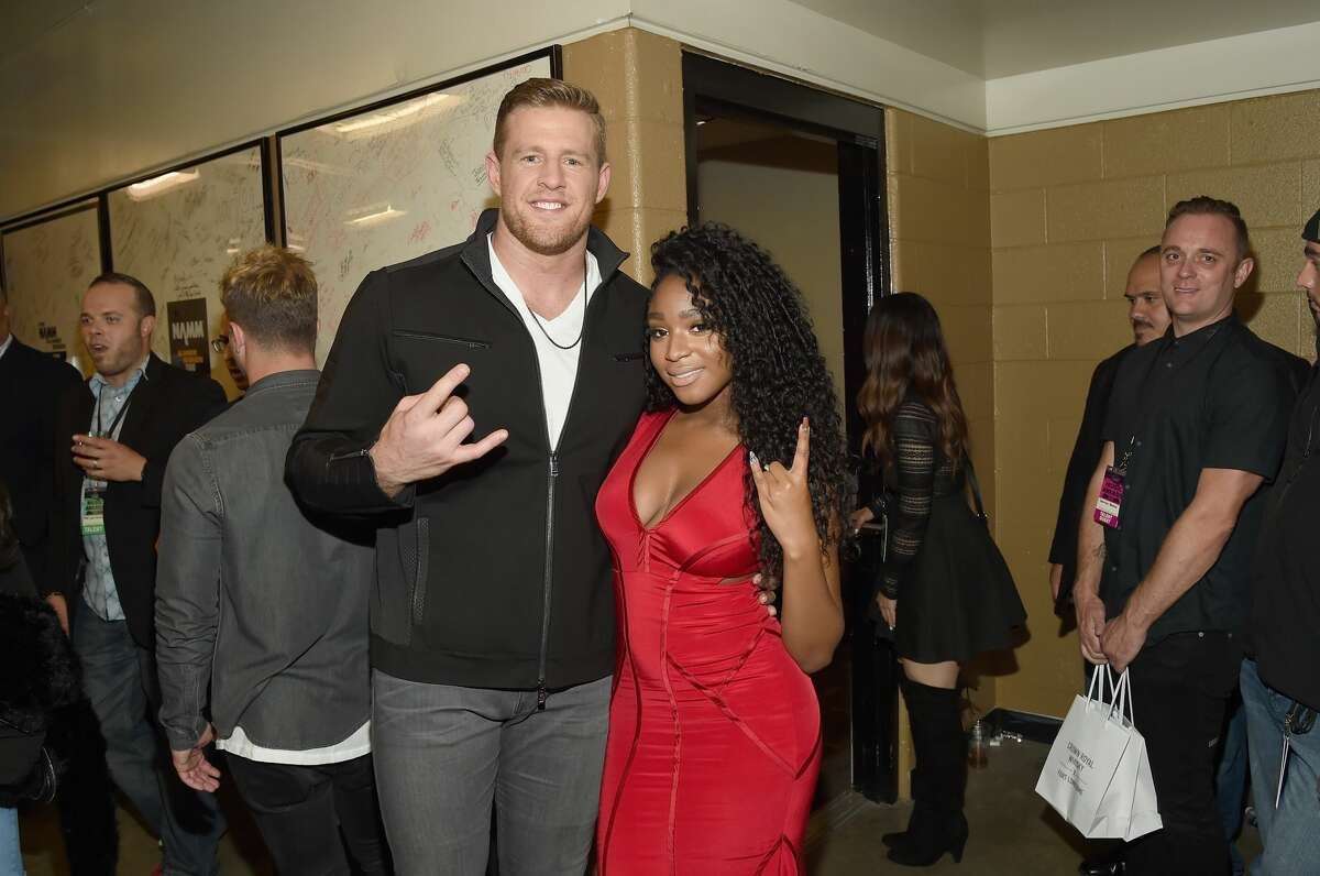 NASHVILLE, TN - JUNE 08: Host J.J. Watt (L) and Normani Hamilton of Fifth Harmony attend the 2016 CMT Music awards at the Bridgestone Arena on June 8, 2016 in Nashville, Tennessee. (Photo by Rick Diamond/Getty Images for CMT)