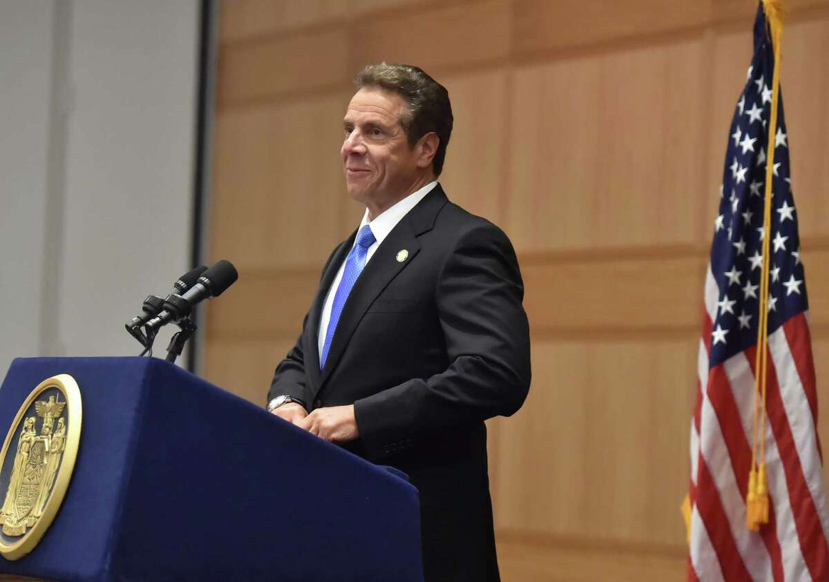 Gov.Andrew M. Cuomo speaks at Fordham Law School on June 8, 2016, in New York. In a half-hour address Wednesday, Cuomo unveiled a legal opinion crafted by his counsel?s office offering guidance to state enforcement entities that can be used to weigh whether improper coordination exists between often shadowy IE groups and the candidates they support. (Office of the Governor)
