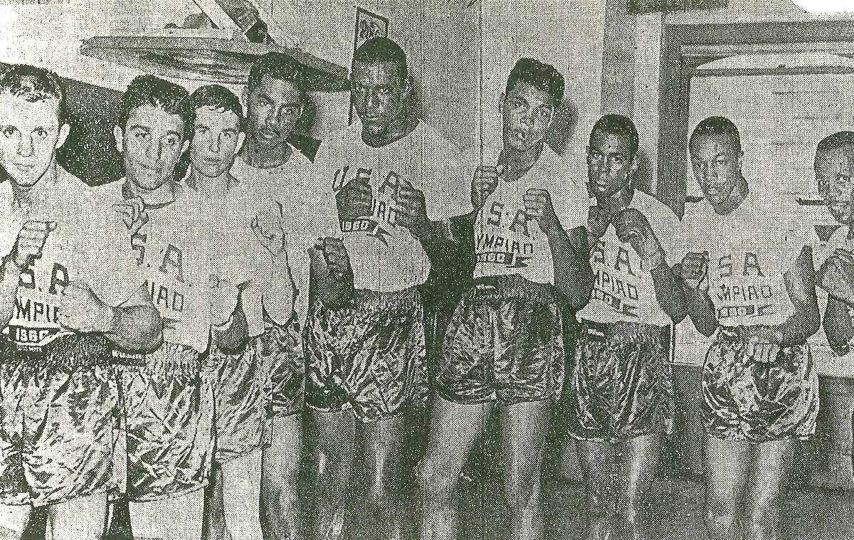 Humberto "Lefty" Barrera (third from left) was the flyweight on the U.S. Olympic boxing team in 1960. Cassius Clay, who later changed his name to Muhammed Ali, is in the middle.