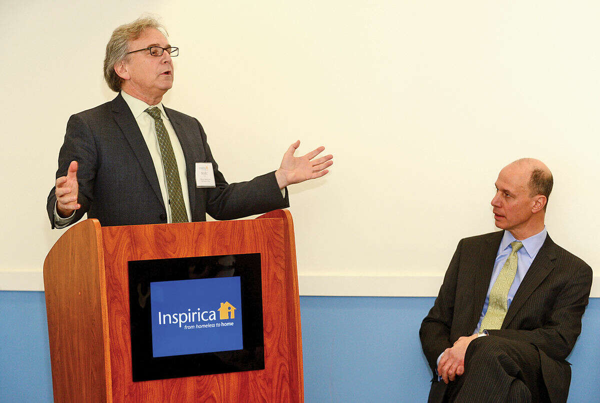 Hour photo / Erik Trautmann Childcare Learning Center CEO Marc Jaffe and Inspirica CEO Jason Shaplen attend an opening reception for Inspirica’s new Early Childhood and Parenting Program.