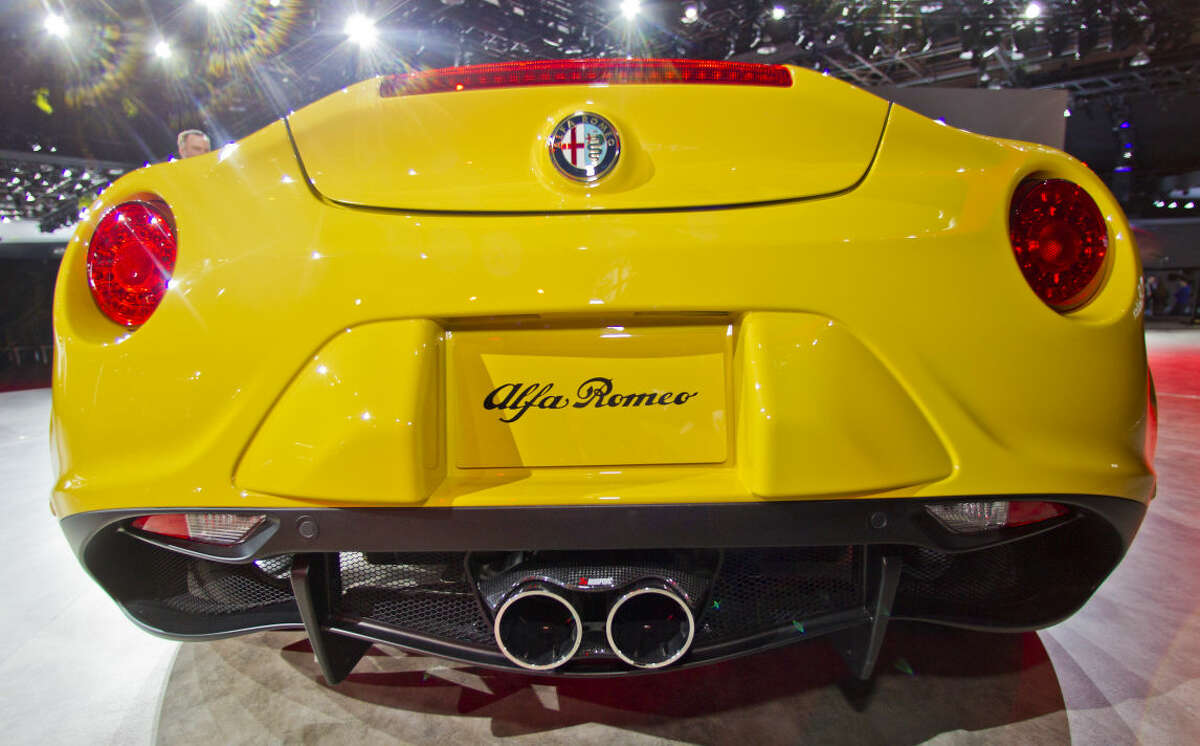 The rear of an Alfa Romeo 4C Spider on display at the North American International Auto Show, Monday, Jan. 12, 2015, in Detroit. (AP Photo/Tony Ding)