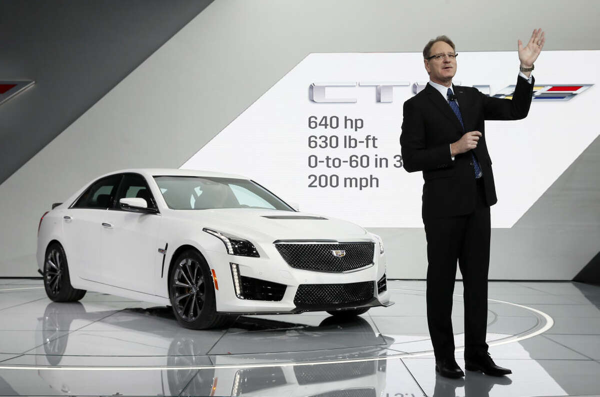 Cadillac president Johan de Nysschen introduces the 2016 CTS-V during media previews for the North American International Auto Show in Detroit, Tuesday, Jan. 13, 2015. (AP Photo/Paul Sancya)